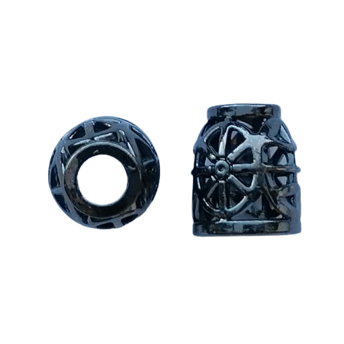 Koord einde metaal 14 mm - gevlochten kegel gunmetal / zwart zilver (opening 5 mm)